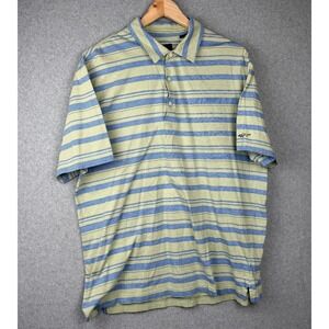Vintage Greg Norman Collection XL Striped Polo Shirt Green Blue Shark Logo